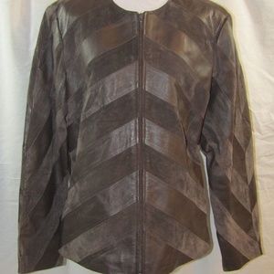 JDS COLLECTION Brown Leather Chevron Pattern Jacke